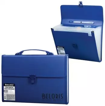 Портфель пластиковый Brauberg А4 (332х245х35 мм), 13 отделений, с окантовкой, индексные ярлыки, синий