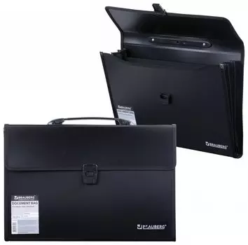 Портфель пластиковый Brauberg А4+ (390х260х40 мм), 3 отделения, с окантовкой, фактура линейная, черный