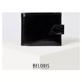 Портмоне мужское, 2 отдела на клапане, цвет чёрный