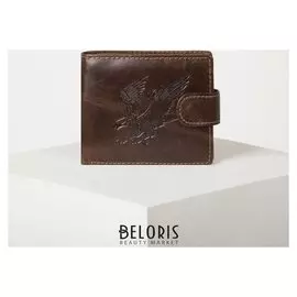 Портмоне мужское, 2 отдела на клапане, цвет коричневый