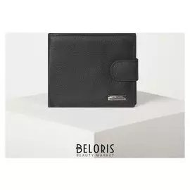 Портмоне мужское, 2 отдела на клапане, цвет чёрный