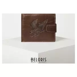 Портмоне мужское, 2 отдела на клапане, цвет коричневый