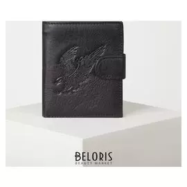 Портмоне мужское, 2 отдела на клапане, цвет чёрный