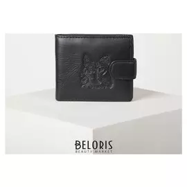 Портмоне мужское, 2 отдела на клапане, цвет чёрный