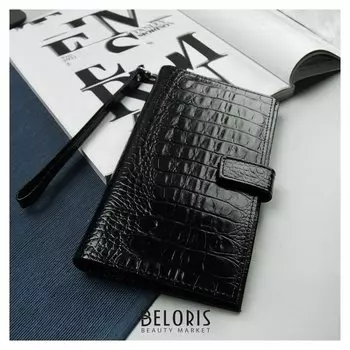 Портмоне мужское, 3 отдела, для карт, для монет, с ручкой, цвет чёрный