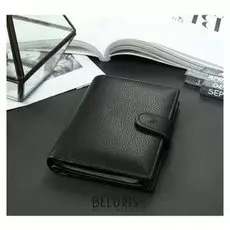 Портмоне мужское 3 в 1 для автодокументов и паспорта, 2 отдела, для карт, для монет, цвет чёрный