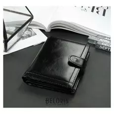 Портмоне мужское 3 в 1 для автодокументов и паспорта, 2 отдела, для карт, для монет, цвет чёрный