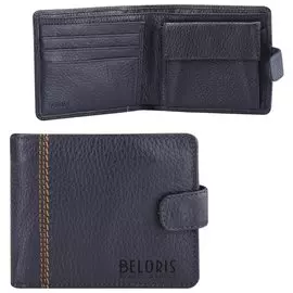 Портмоне мужское Fabula "Brooklyn", 124х97 мм, натуральная кожа, отстрочка, кнопка, синее, Pm.57.br