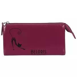 Портмоне женское Befler "Изящная кошка", 190х105 мм, натуральная кожа, молния, тиснение, фиолетовое