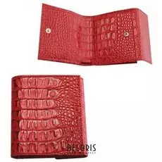 Портмоне женское Befler "Кайман", 105х110 мм, натуральная кожа, кнопка, крокодил, красное