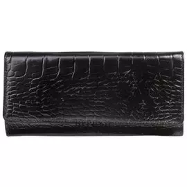 Портмоне женское Fabula "Croco Nile", 217х105 мм, натуральная кожа, кнопка, крокодил, черное