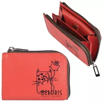 Портмоне женское Fabula "Friends", 130х100 мм, натуральная кожа, молния, тиснение, грейпфрут