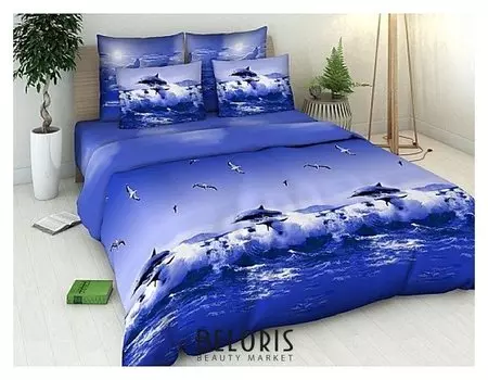 Постельное бельё 1,5 сп. «Василиса» океан, 145х215 см, 150х214 см, 70х70 см - 2 шт.