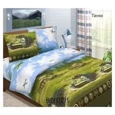 Постельное бельё 1,5сп"Традиция: танки", 147х217 см, 150х220 см, 70х70 см - 2 шт
