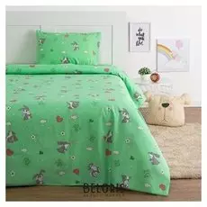 Постельное бельё экономь и Я 1,5 сп. «Зайки» цвет зелёный, 145×210, 150×210, 50×70 см-1 шт, бязь 120 гр/м2