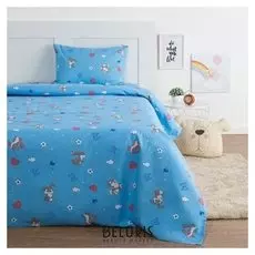 Постельное бельё экономь и Я 1,5 сп. «Зайки» цвет голубой, 145×210, 150×210, 50×70 см-1 шт, бязь 120 гр/м2