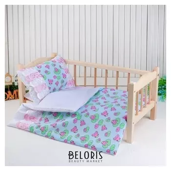 Постельное бельё для кукол Царевна лягушка на голубом, простыня, одеяло, подушка