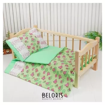 Постельное бельё для кукол Царевна лягушка на зелёном, простыня, одеяло, подушка