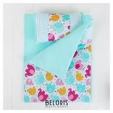 Постельное бельё для кукол Слоники, простыня, одеяло, подушка