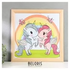 Постер дерево "Радужные единороги" 35х35 см, ясень
