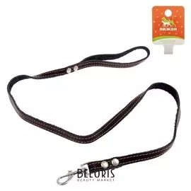 Поводок кожаный однослойный, простроченный, 1.41 м х 1.5 см, микс цветов