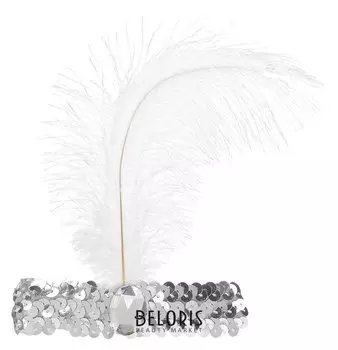 Повязка на голову, с пером, цвет белый