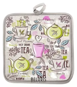 Прихватка чайное время 18х18 полулён шелкография, 160г/м