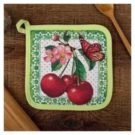 Прихватка "Доляна" вишня, размер 17х17 см, 100% хлопок, рогожка 162 г/м2