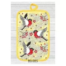 Прихватка снегири 14,5х22 см, желтый, хлопок 100%, 200г/м2