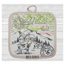 Прихватка винтаж 18х18 см, шелкография, лен 50%, хлопок 50%, 160г/м2