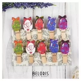 Прищепки декоративные с веревкой для подвеса "Пасхальные яйца" набор 10 шт