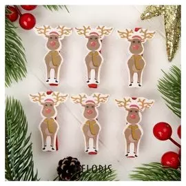 Прищепки новогодние "Весёлый олень", набор 6 шт.