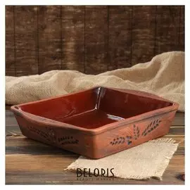 Противень, красная глина, глазурованный внутри, 3 л
