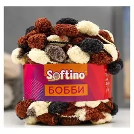 Пряжа фантазийная 100% полиэстер "Softino бобби" 150 гр 30 м меланж коричнево-синий