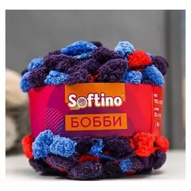 Пряжа фантазийная 100% полиэстер "Softino бобби" 150 гр 30 м меланж сине-красный