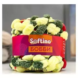 Пряжа фантазийная 100% полиэстер "Softino бобби" 150 гр 30 м меланж зелёно-жёлтый