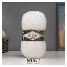 Пряжа "Naturale Boucle" 49% шерсть,24% хлопок,24% акрил,3% п/э 200м/100гр (55 белый)