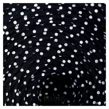 Пряжа трикотажная широкая 100м/330+-30гр, ширина нити 7-8мм (Принт-белый горох на т.синем)