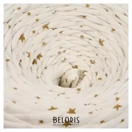 Пряжа трикотажная широкая 85(+-5)м /370гр, ширина нити 7-9 мм (белый принт - звёзды)