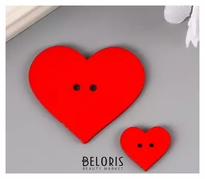 Пуговицы декоративные "Сердце", дерево (Набор 12 шт) красные