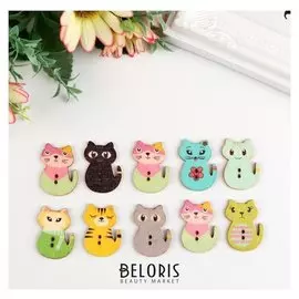 Пуговицы дерево для творчества 2 прокола "Котята" набор 10 шт 3х2,1х0,2 см