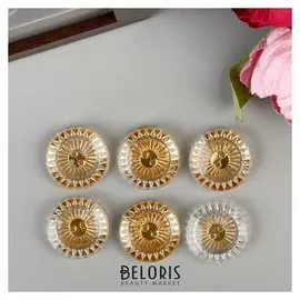 Пуговицы пластик для творчества 2 прокола кристалл "Вспышка с золотом" н-р 6 шт 2,7х2,7 см