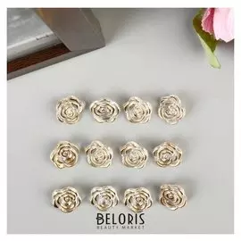 Пуговицы пластик для творчества на полуножке "Роза с зол.обводкой" набор 12 шт 1,2х1,2 см