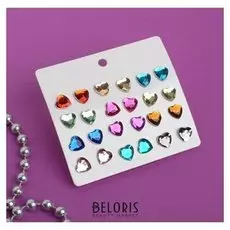 Пусеты 12 пар "Сердце" дискотека, D=1см