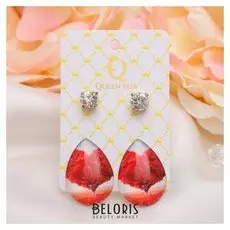 Пусеты 2 пары "Капля" сердце, цвет красно-голубой в золоте