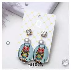 Пусеты 3 пары "Капля" совы, цветные в золоте