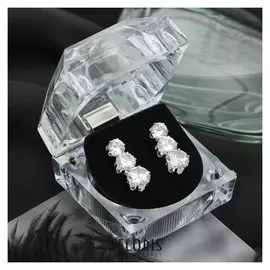 Пусеты 3 пары "Мерцание" циркон, круг, цвет белый в серебре