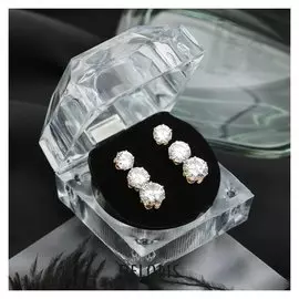 Пусеты 3 пары "Мерцание" циркон, круг, цвет белый в золоте