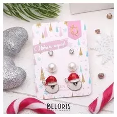 Пусеты 3 пары "Новогоднее" дед мороз, цветные