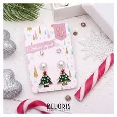 Пусеты 3 пары "Новогоднее" ёлочка, цветные